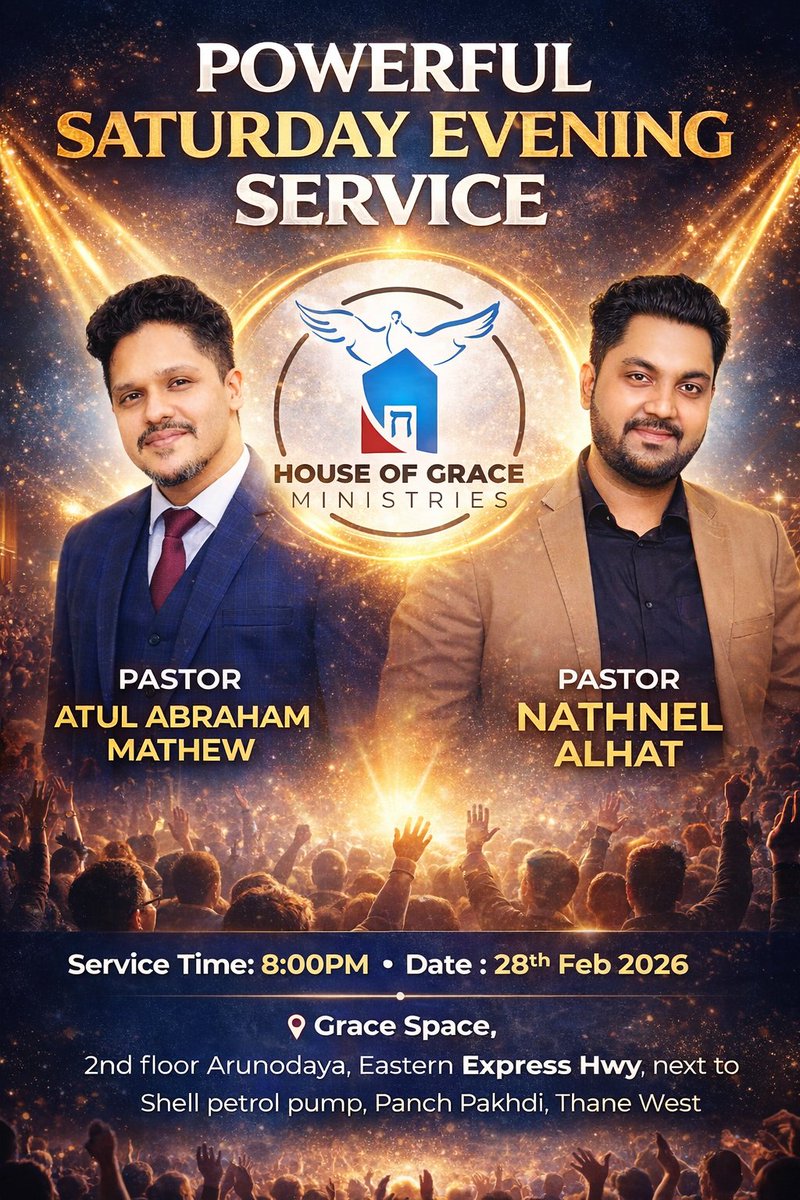 *This Saturday, Heaven Moves!*

Come expectant. Come ready. Come hungry.

A powerful night of worship, Word, and breakthrough awaits you at *House of Grace Ministries*.

🗓 28th Feb 2026
⏰ 8:00 PM
📍 Grace Space, Thane West

Don’t miss what God is about to do.