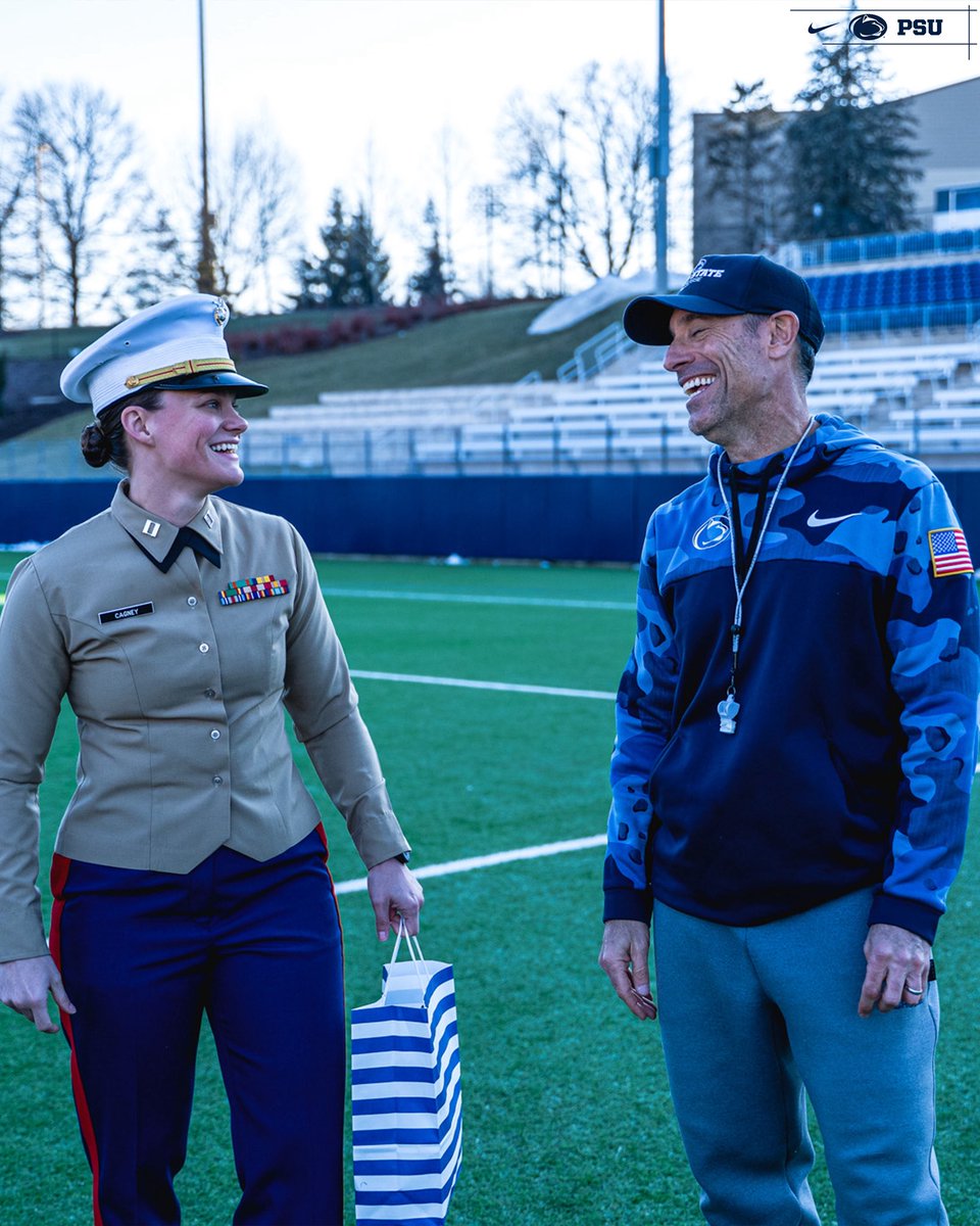 PennStateMLAX's tweet photo. Motivation comes and goes, but your “why” keeps you going 👊

Thank you to Captain Cagney and Staff Sergeant Smith for speaking to our squad after practice today. Fortunate to have you as our honorary captains this weekend 🙌 https://t.co/dYd5jPT722