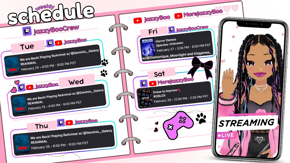If you’ve been meaning to stop by a stream, this is your sign
LIVE on Twitch @jazzyboocrew and on YouTube 🥰
#vtuber #envtuber #livestream #gaming #live