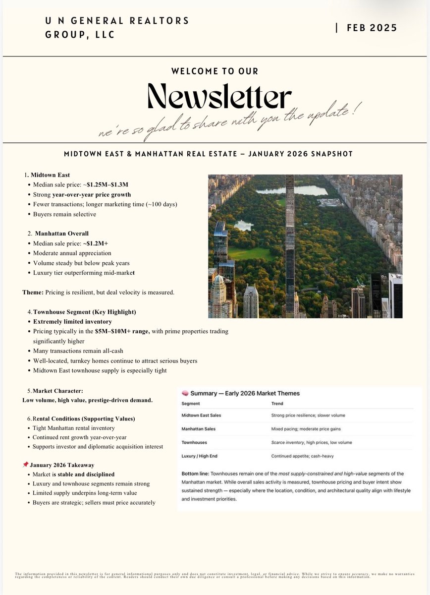 TopUNGeneral1's tweet photo. ****January 2026 Market Snapshot newsletter.**

#ManhattanRealEstate #MidtownEast #NYCRealEstate #MarketSnapshot #RealEstateNews #InvestmentProperty #PropertyUpdate https://t.co/LvufMG1tko