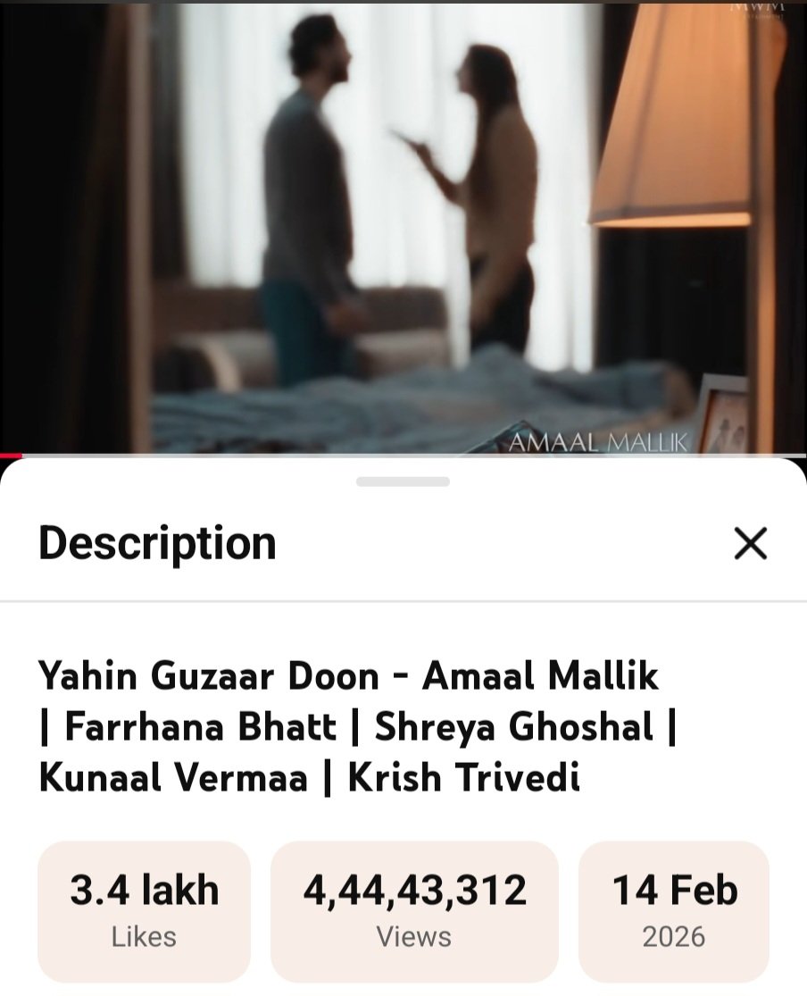 These days the first thing I do in the morning is open the video &amp; see what a blessed number we have today.🧿🥹

<a href="/AmaalMallik/">Amaal Mallik</a> Keep that gratitude.. Keep that belief.. Numbers grow where energy flows.♥️✨

Keep streaming #YahinGuzaarDoon 🧿🎶 #AmaalMallik #FarrhanaBhatt