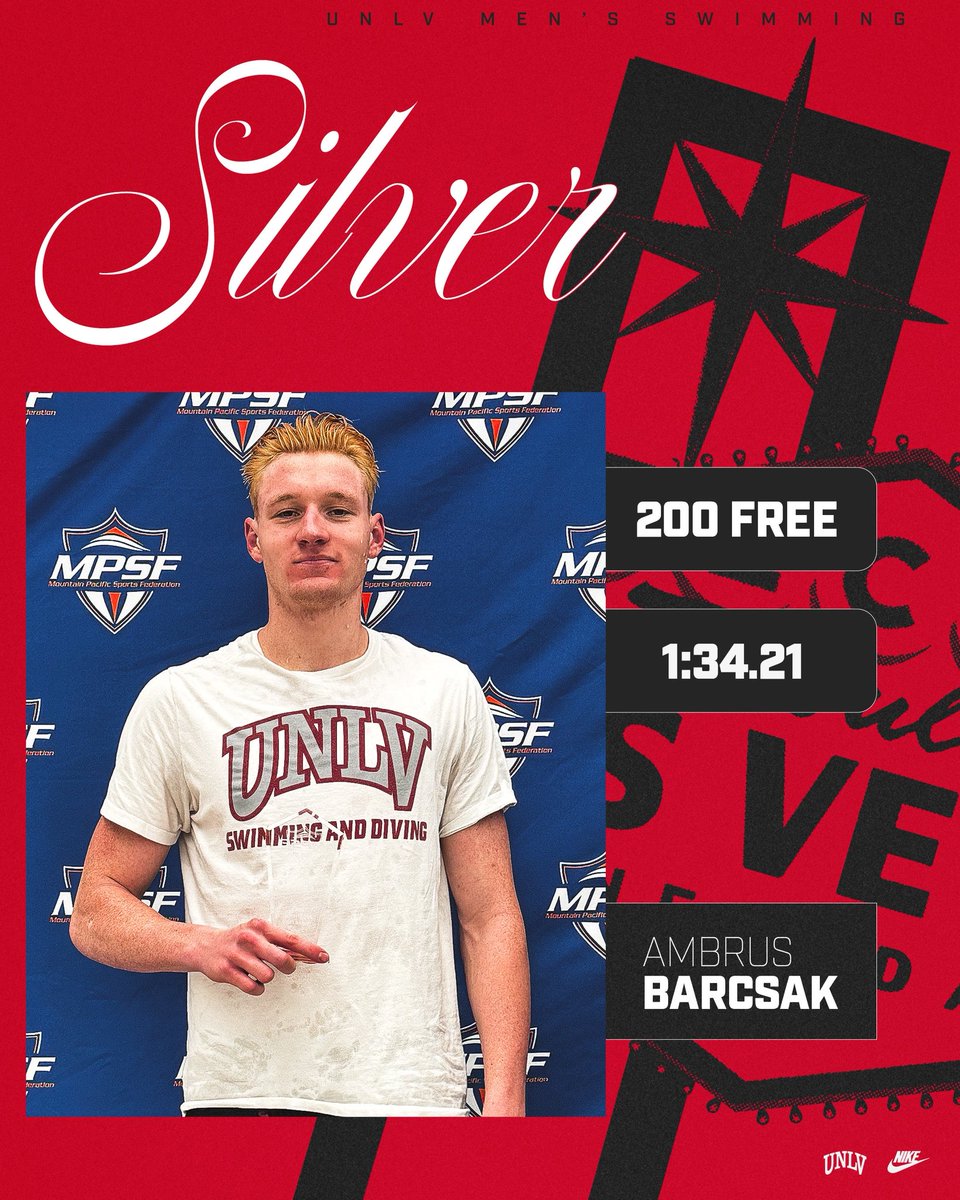 UNLV_Swim_Dive's tweet photo. Thats a silver medal 🥈 for Ambrus Barcsak in the 200 free with the second-fastest time in program history (1:34.21)🤩‼️
#JustGoOff https://t.co/Wtj55jXJFi