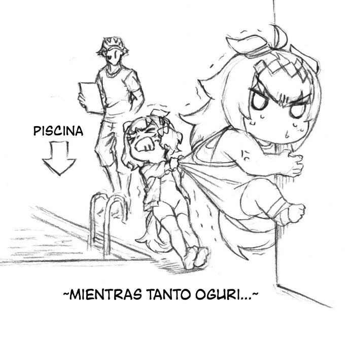 Es que Oguri respeta lo de esperar a tes de entrar al agua si hemos comido, y como ella solo vive comiendo, nunca puede entrar