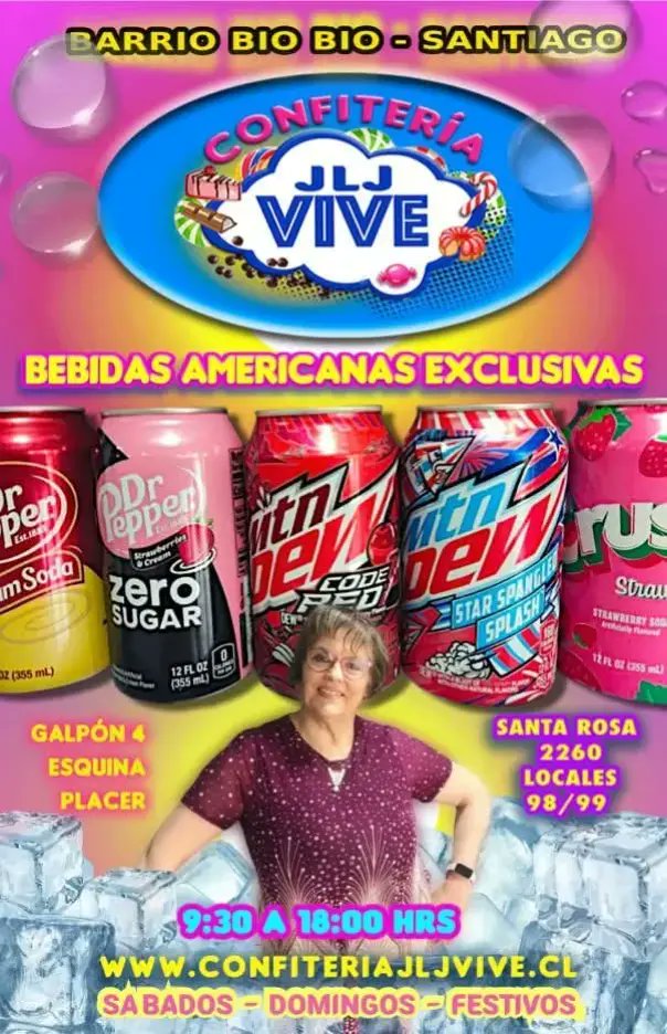 🇨🇱👉CONFITERIA JLJ VIVE
🇨🇱👉BARRIO BÍO BIO 
SANTIAGO 
💖👉ABIERTO 
💖👉SABADOS
💖👉DOMINGOS
💖👉FESTIVOS
👉9.30 18:00 Horas
🇨🇱👉 SANTA ROSA 2260
🇨🇱👉Locales 98/99
🇨🇱👉ESQUINA CALLE PLACER GALPON 4
💖👉DELICIAS AL PASO
💖👉KUCHENES /QUEQUES
💖👉PAI /BEBIDAS
confiteriajljvive.cl