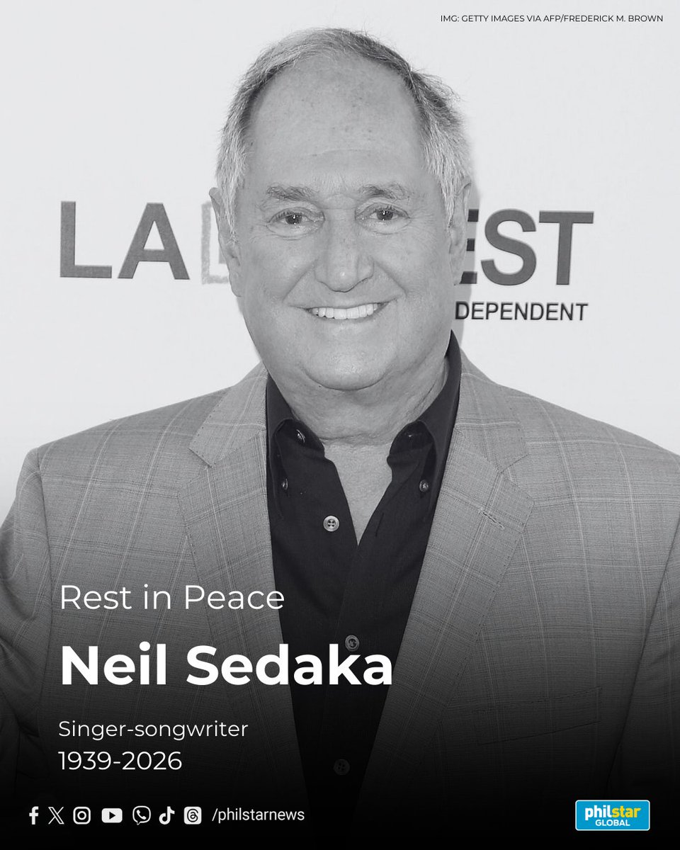 REST IN PEACE 🕊️

American singer and songwriter Neil Sedaka, who had a string of chart-topping hits in the 1960s and 1970s with songs like "Laughter in the Rain," has died at age 86, his family said Friday.

Read: philstar.com/music/2026/02/…