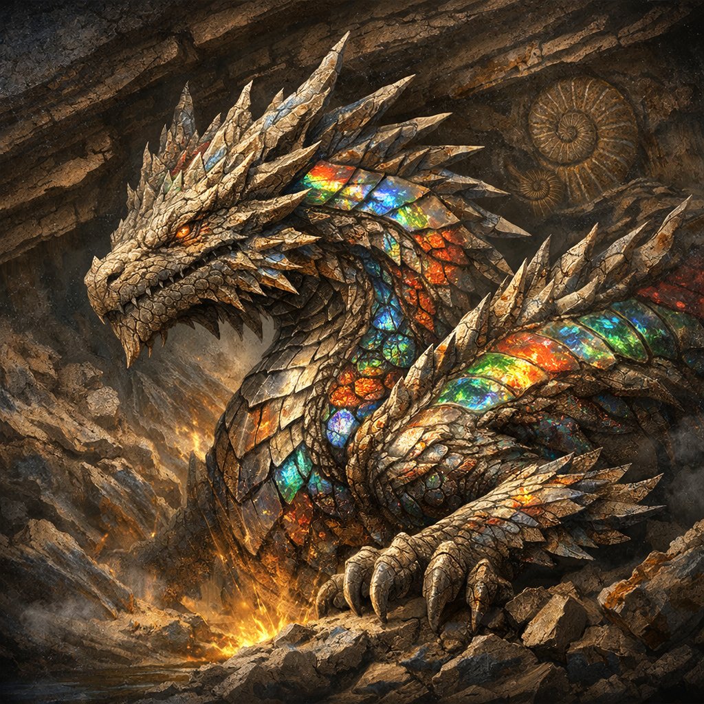 ardmachiko's tweet photo. アルドマチコを
実在しない生物に例えたら…
AIの答えがこれです【地層龍】
鱗がアンモライト
バックにアンモナイトとかAIはここまで私を知ってるのか

どうにもユニコーン🦄とか可愛いものには例えて貰いそうもないけど
地層龍は何か気に入ったからいいや♡ https://t.co/DPcGgYUkSU
