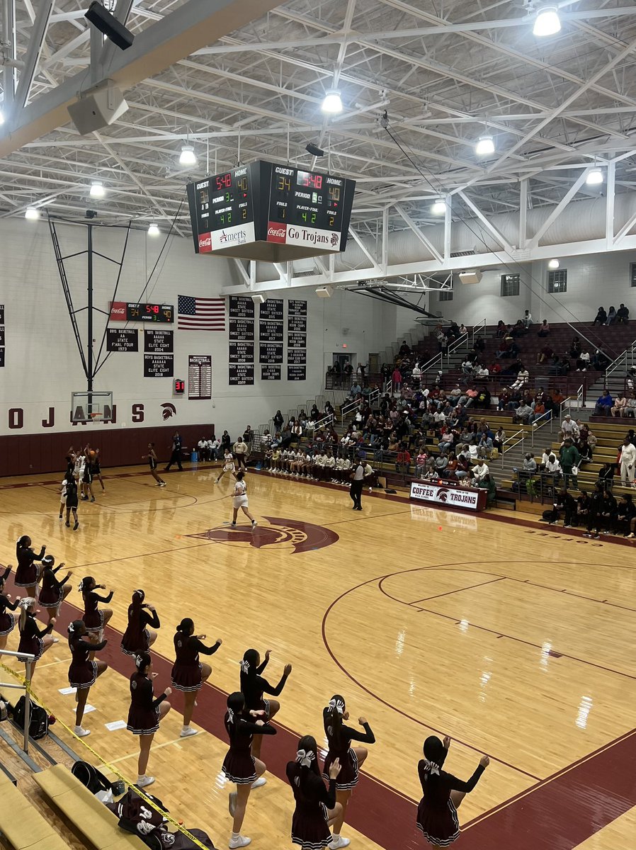 leism's tweet photo. 🏀 BIG WIN at home!

Our Coffee Girls Basketball team defeats their opponent 65–53 and advances to the 3rd round of the State Playoffs!

Proud of these student-athletes, coaches, and our amazing Trojan Nation for the incredible support.

We are Coffee! #WeAreCoffee #TrojanPride https://t.co/2R9yBVwmcI