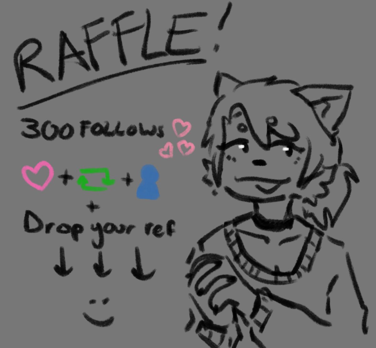 boss_BigCheese's tweet photo. for 300 followers i'm doing... A RAFFLE 
in 7 days (March 6, 12PM central time..) i will choose THREE random people who  have liked + retweet + follow and provided a ref (or whatever you want me to draw) 
THANK YOUUUU 🩷🩷 AND GOOD LUCK!!
#art #drawing #furry #furryart #raffle https://t.co/IkaNatRocG