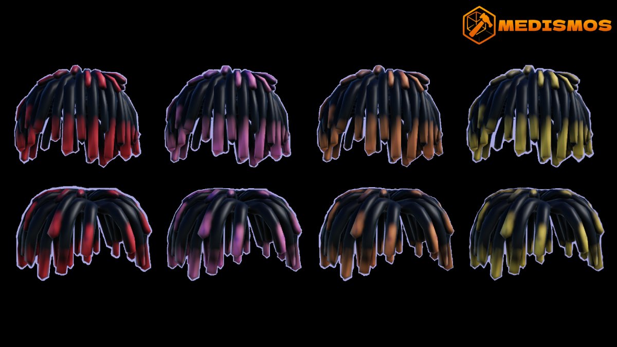 MedismosDev's tweet photo. UGC commission complete ✅

Dreads hairstyle set with 10 colour variants.

 #Roblox #modeler #RobloxDev #RobloxStudio #RobloxUGC https://t.co/22OWAfYxWS