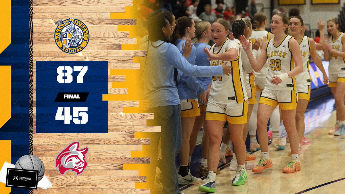 KNIGHTS WIN!

Marian lights up the scoreboard tonight, taking down Indiana Wesleyan 87-45 to advance to the Crossroads League Championship game!

Taylor Double drops a season-high 25 points, and sends <a href="/MarianUnivWBB/">MarianWBB</a> to the title with a rubber-match game against Saint Francis!