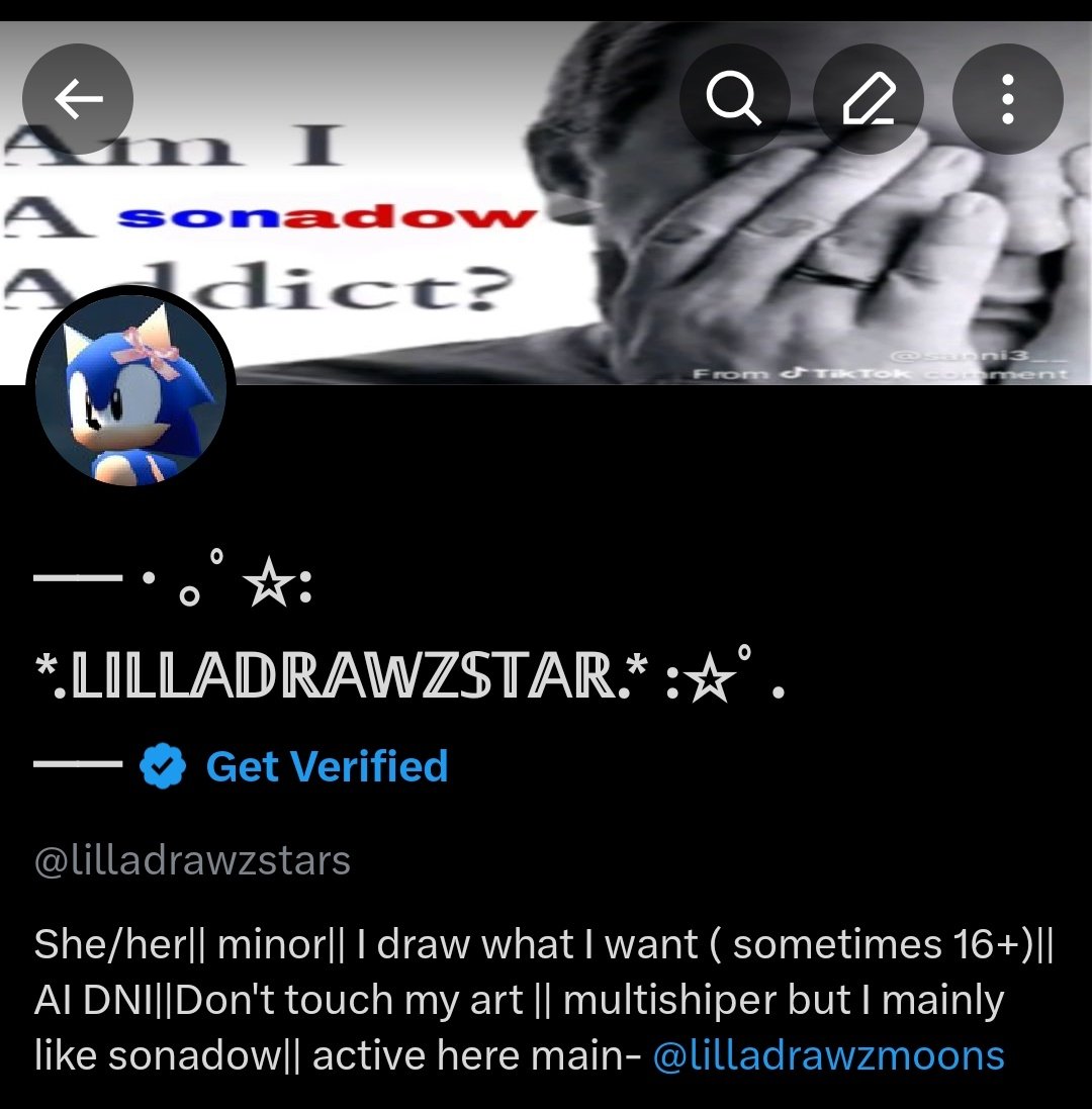 Whenever I'm done with the oc x your oc art, I'll start posting more on my second account <a href="/lilladrawzstars/">── ･ ｡ﾟ☆: *.𝕃𝕀𝕃𝕃𝔸𝔻ℝ𝔸𝕎ℤ𝕊𝕋𝔸ℝ.* :☆ﾟ. ──</a> because it's just... Sitting there, and I need to make more cannon art and I have so many aus I'd love to introduce you guys too