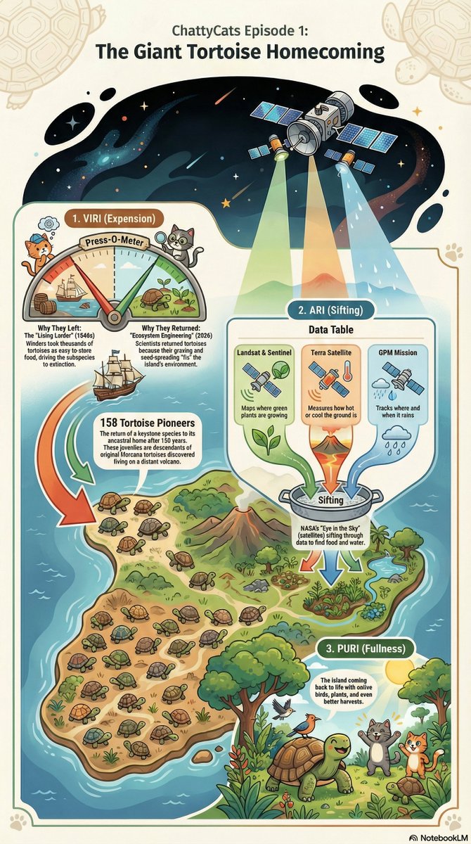 Can space-age satellites help an ancient giant find its way home? 🛰️🐢
For the first time in nearly 200 years, giant tortoises are returning to Floreana Island in the Galápagos.
Citations: <a href="/guardian/">The Guardian</a> <a href="/NASA/">NASA</a> 
Ref: <a href="/parquegalapagos/">Parque Galápagos</a> 
Post <a href="/LinkedIn/">LinkedIn</a> ChattyCats: linkedin.com/posts/muralide…