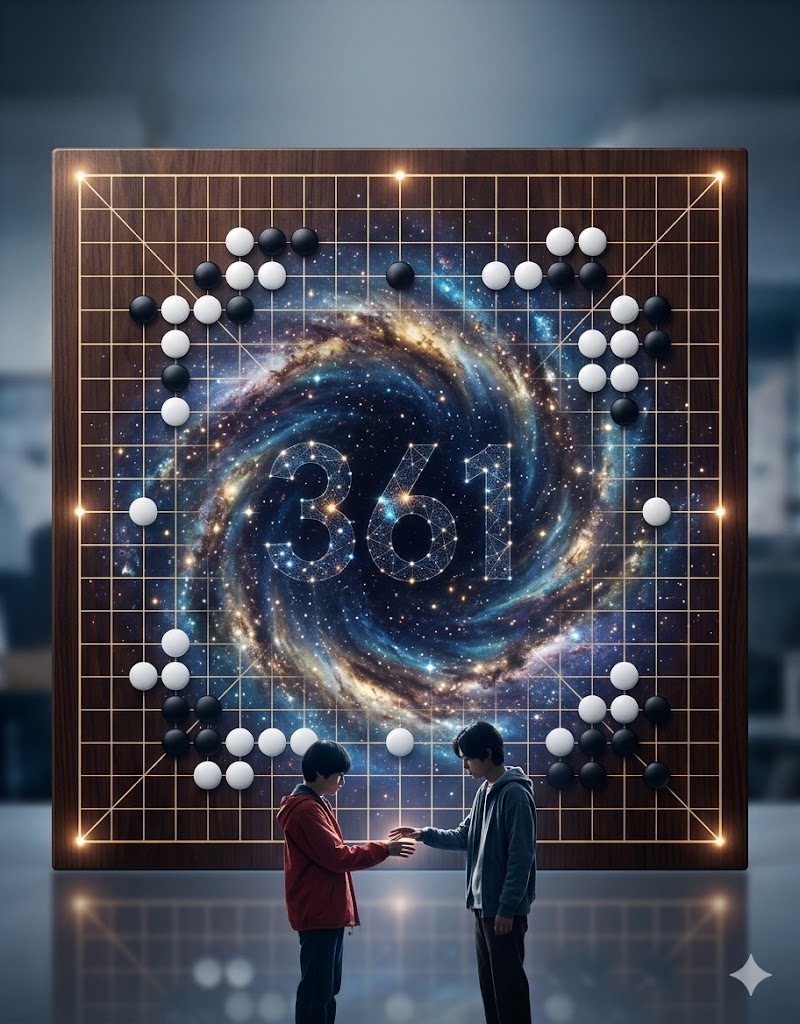 361whiteandblack.com
なぜ『361』という題名なのか🎬
囲碁の盤面は19×19の線が交わり、361の交点があります
そこに四隅の4つの点を足すと「365」
365日＝暦＝「宇宙」を象徴するという説もあるのだとか✨
韓国と日本の若者が、その果てしない宇宙で交差する