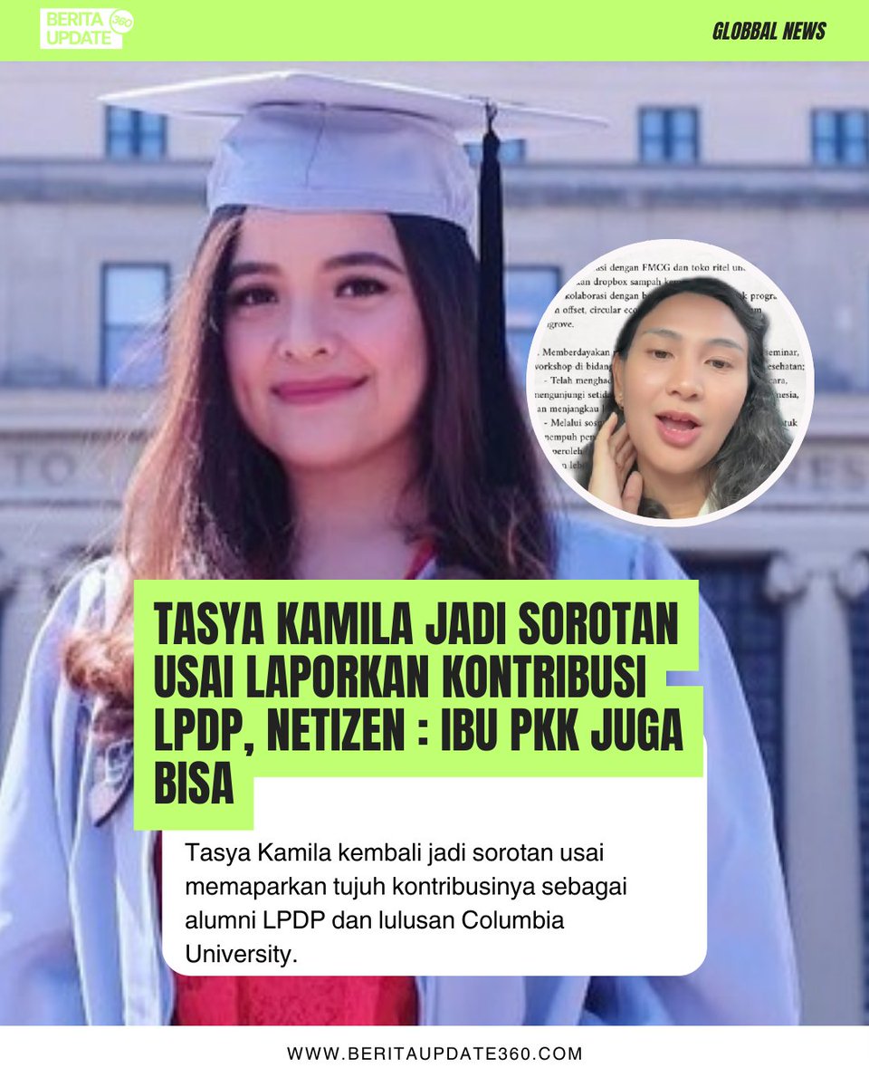berita360_'s tweet photo. Tasya Kamila kembali jadi sorotan usai memaparkan tujuh kontribusinya sebagai alumni LPDP dan lulusan Columbia University.
π Baca selengkapnya disini : https://t.co/3ETUFKCakl
#tasyakamila #sorotan #lpdp #netizen #ibuibu NGEBACOK Pigai #NoMoreDream_νλ ₯ν
μ€νΈ 1,5 jt https://t.co/LlljMgzUgx
