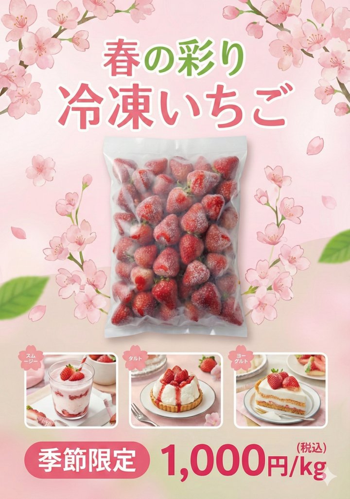 本日に限り、16時まで冷凍いちごの販売のみ続けさせていただきます