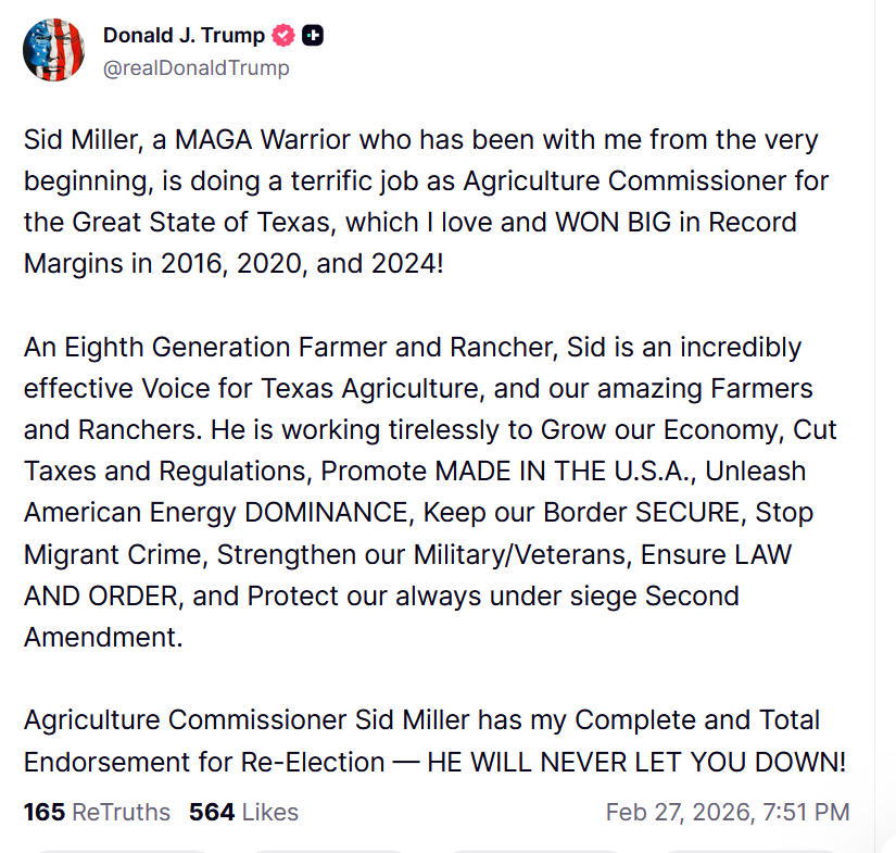 Sid Miller tweet media