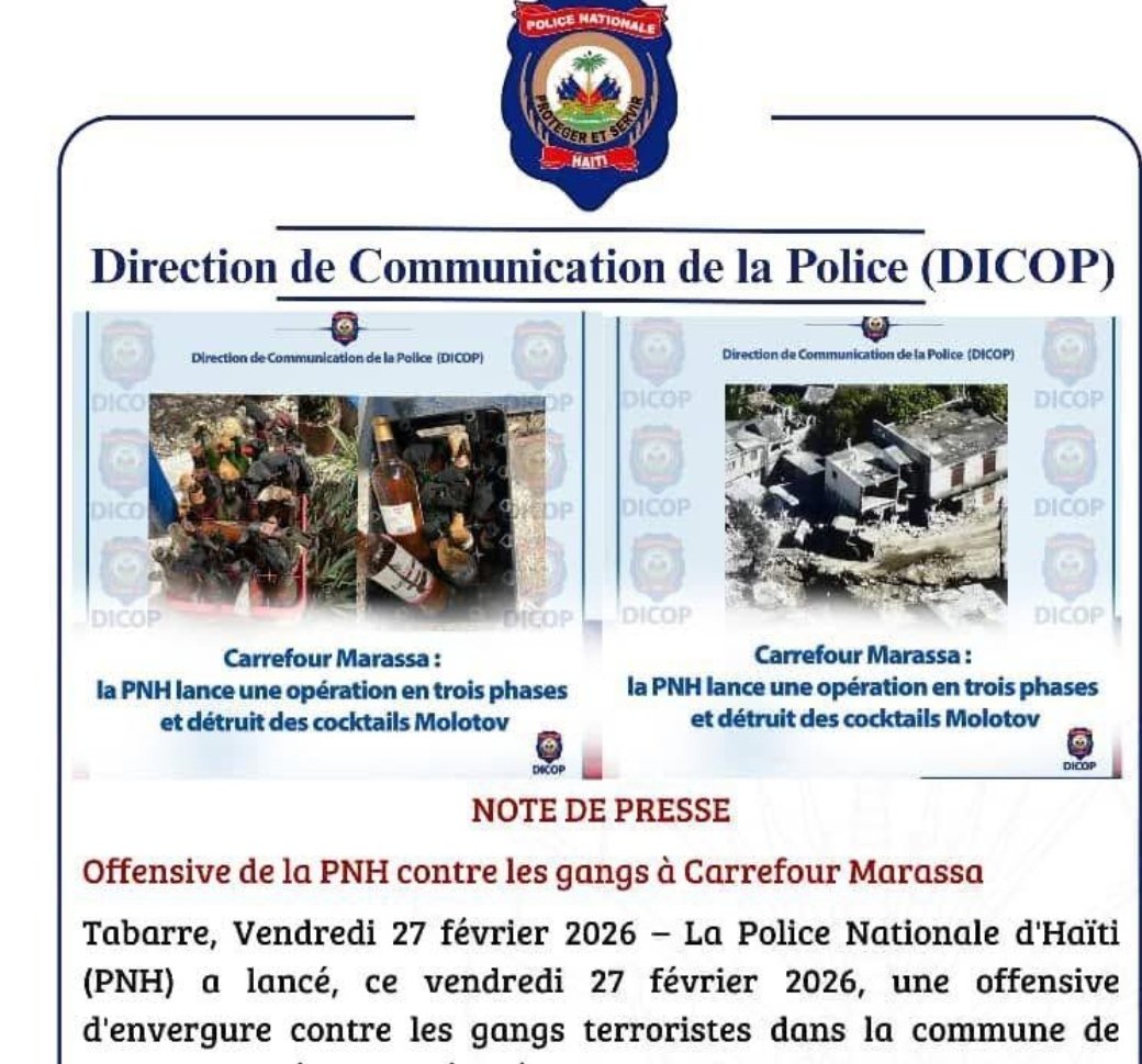 Plizyè bandi tonbe  jounen vandredi a nan kad yon operasyon PNH la  menen  nan komin taba   nan zòn kafou marasa kote yo detwi yon kantite "Cocktails Molotov" ki te sere nan yon kay.Fòs lòd yo fè konnen yon konble plizyè twou bandi yo te fouye ki te pèmèt ajan yo pwogrese.