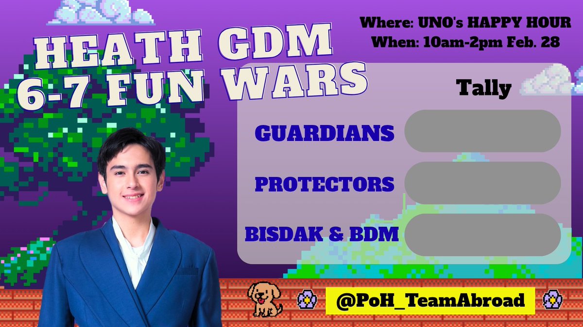HEATH GDM 6–7 FUN WARS IS ON! 🔥

Eto na ang FUN WARS na hinihintay niyo! ✨ Sinong Angat? Sinong Mas Sikat? Fastest team to reach the goal takes the bragging rights. 

All out for Heath.
Simulan na ang laban! 🔥💪

#VoteForHeath 
#HeathJornales