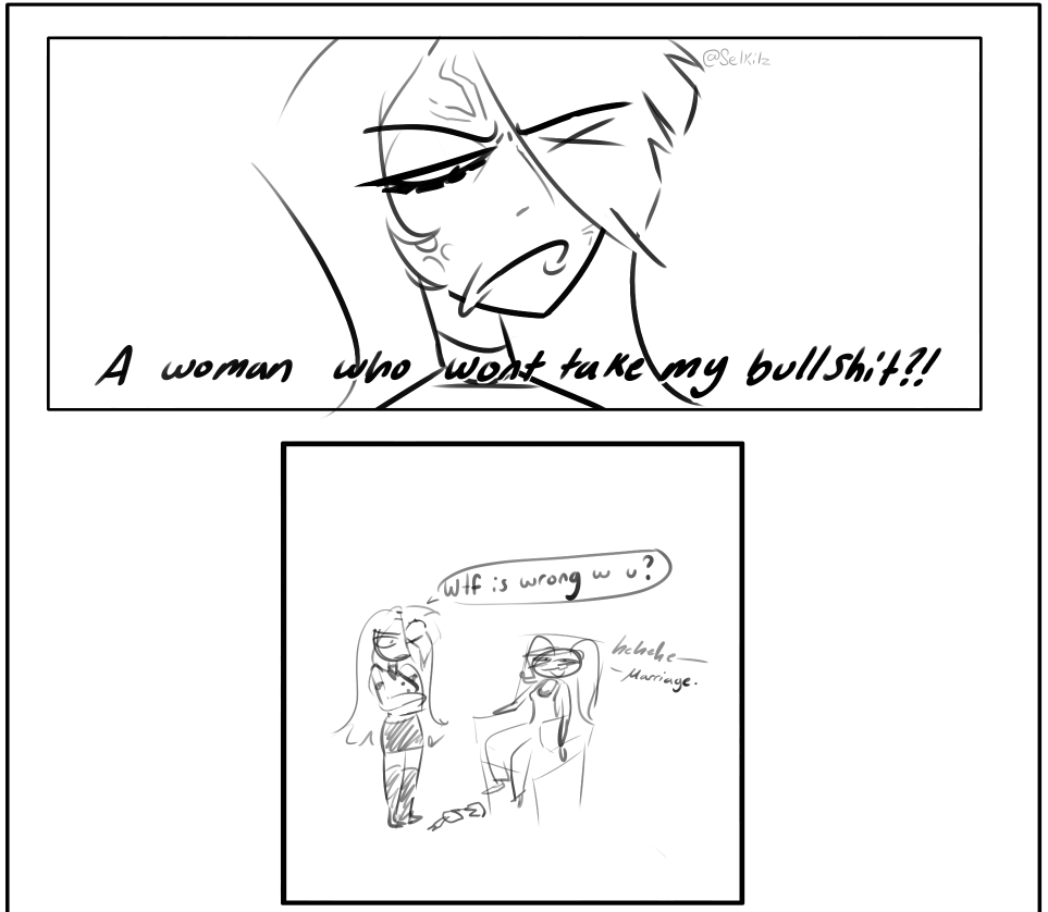 Selkilz's tweet photo. GO GET ME ANOTHER BEER -- Velvette to Vaggie
Fallenfashion comic :3

#Vaggie #Velvette #HazbinHotel https://t.co/ddyD4Scah5