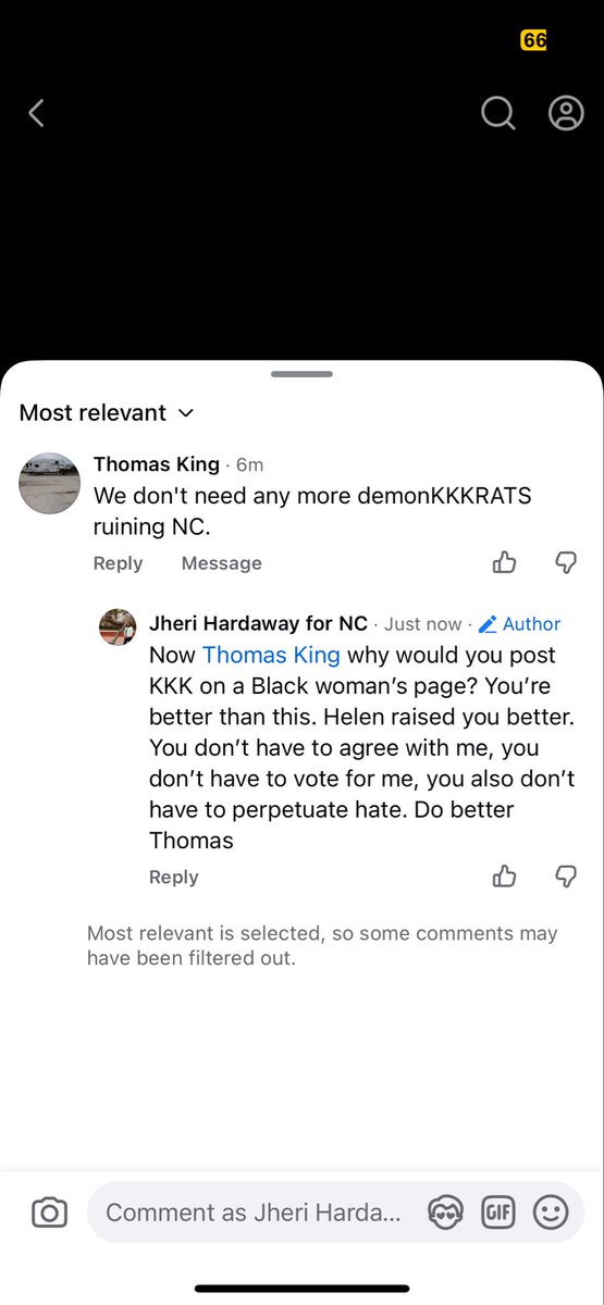 VisionaryJheri's tweet image. Disappointed in Thomas King. There is no place for hate #DoBetter #Haters #NCPol