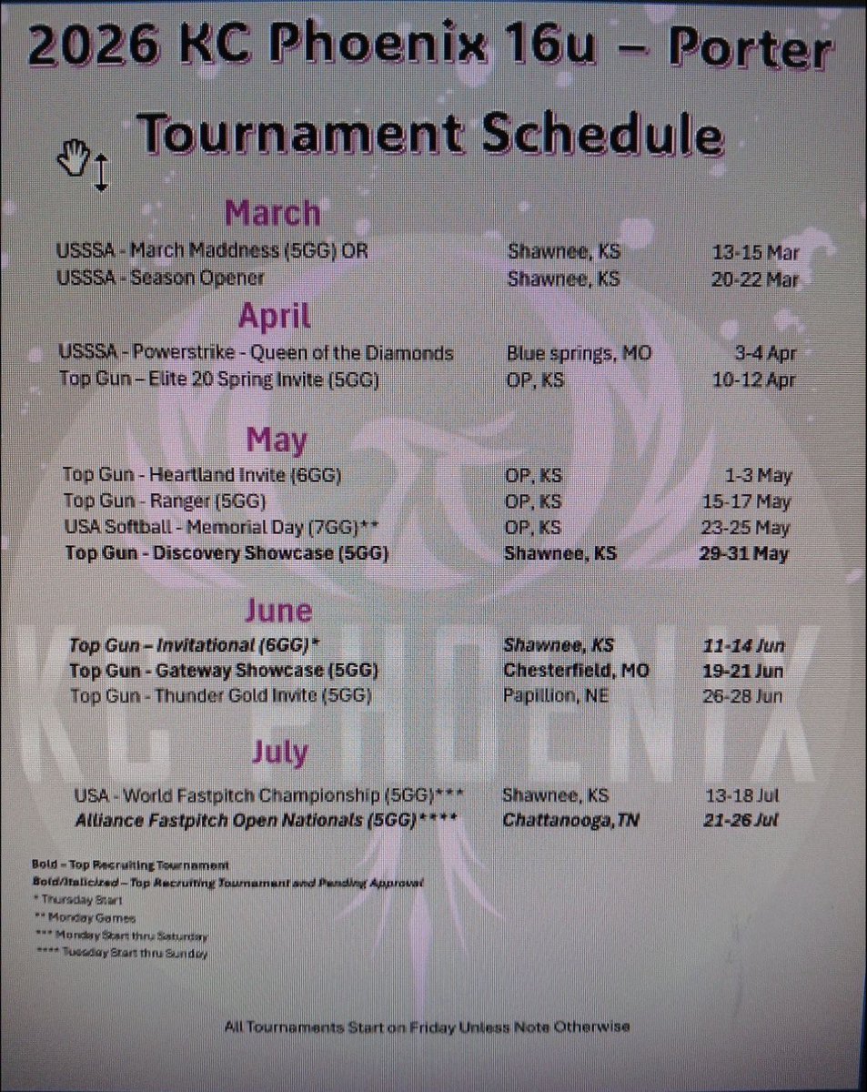 ShaniaNoland13's tweet photo. KC Phoenix Porter 16A schedule for 2026! https://t.co/gc4980uYfP