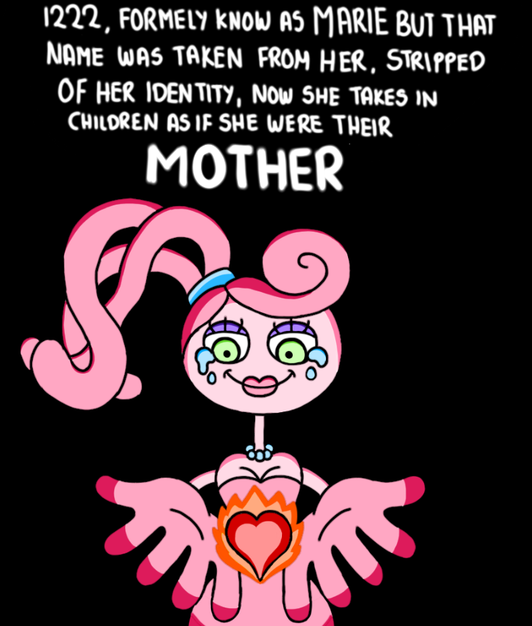 1222, solia llamarse marie pero ese nombre le fue arrebatado, despojada de su identidad, ahora acoje a los niños como si fuera su madre, hace tiempo que queria dibujar a mommy pero no tenia una idea para ella, espero que les guste y saludos
#PoppyPlaytimeChapter2 #mommylonglegs