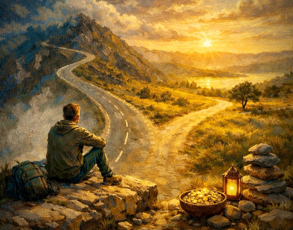 ملخص واقع الحياة، 

جميع الطرق غير مرضية لأن النفس دائماً تتطلع للأفضل بجانب المقارنات المحرقة، 
الحقيقة هي أن القناعة والرضى من النعم، 

ستحصل على أشياء ناقصة تكتمل برضاك وقناعتك