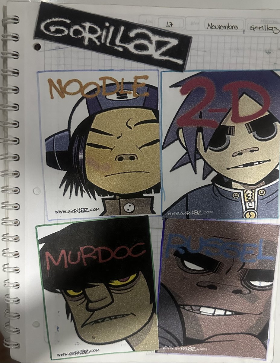 CataUrizaC's tweet photo. @gorillaz conmemorando su nuevo álbum desempolvé mi cuaderno del colegio. 
Que opinan?
#gorillaz #themountaintour2026 https://t.co/wYtDVXKI6f