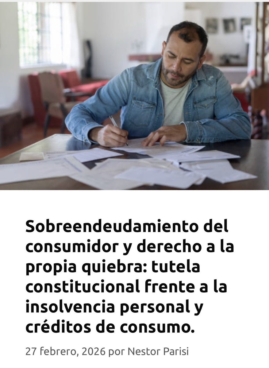 ✅ Un par de temas con este fallo: el sobreendeudamiento del consumidor, los créditos que le otorgan sin verificar situación patrimonial y la posibilidad de solicitar su propia quiebra como un método de reorganizar su patrimonio. 

elmundojuridico.com/consumidor/sob…