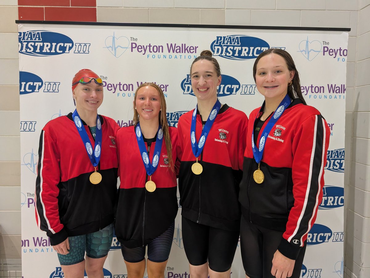 piaadistrict3's tweet photo. Day 1 end, PIAA District III WellSpan Class 3A girls 200 freestyle relay champs Wilson https://t.co/F7Q3NdEr1v