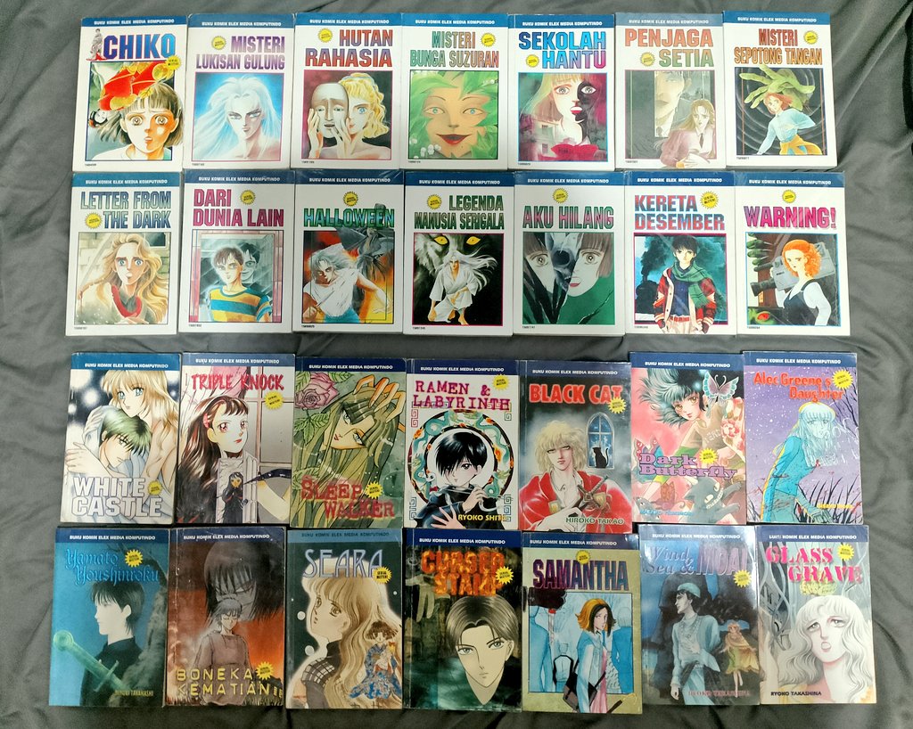 Oneshoot Serial Misteri Terbitan tahun 1990-2000an. Sebagian memang aku udah punya dari tahun 1998-2004, dan lanjut ngumpulin tahun 2019 dan terakhir beli 2024 kemarin. 

Harusnya sih udah semua, entah kalau ada yang masih ketinggalan 😆 bantu koreksi gaiis~