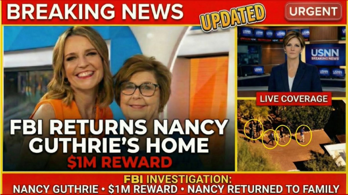 usnnnews's tweet photo. JUST IN NEW UPDATE FBI Returns Nancy Guthrie’s Home Reward Hits $1 Million https://t.co/MiTlXRNBbg via @YouTube https://t.co/Bdx4Zbu5PT