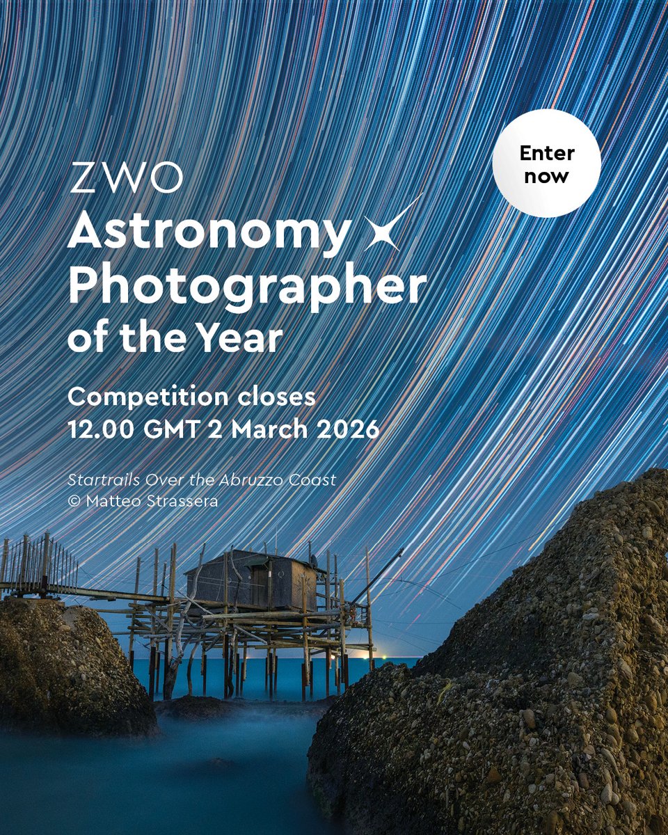 zwoastro's tweet photo. 📢 Final call for entries!
Don’t miss your chance to take part in the ZWO Astronomy Photographer of the Year 18 competition!
👉 Submit your entry: https://t.co/CU462nlBdR
Startrails over the Abruzzo Coast © Matteo Strassera
#APY18 #ZWO #DeepSky #astrophotography #astronomy https://t.co/nunqajmhsY