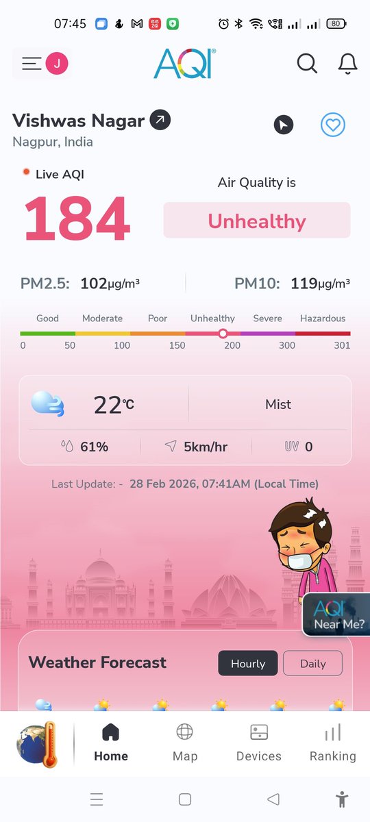 jayantkowe's tweet photo. Today's morning AQI in my location at Nagpur is 185, which is labelled as Unhealthy ! Can smell smoke from koradi power plant.
#MPCB 
#CPCB https://t.co/NuGdQ9FgLk