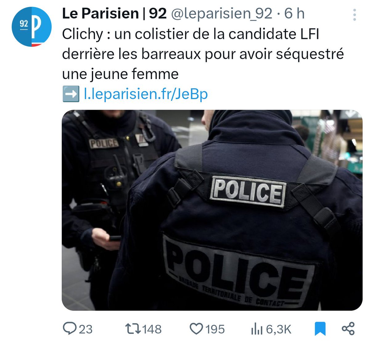 🔴 ⚠️ ALERTE INFO EXPLOSIVE  CLICHY SOUS LE CHOC ! ⚠️

Un colistier de la candidate LFI Léa Druet vient d’être envoyé derrière les barreaux pour avoir séquestré plus d’une heure, frappé et extorqué sous la menace d’un couteau une jeune femme dans un studio étudiant ! 

Ibrahim D.