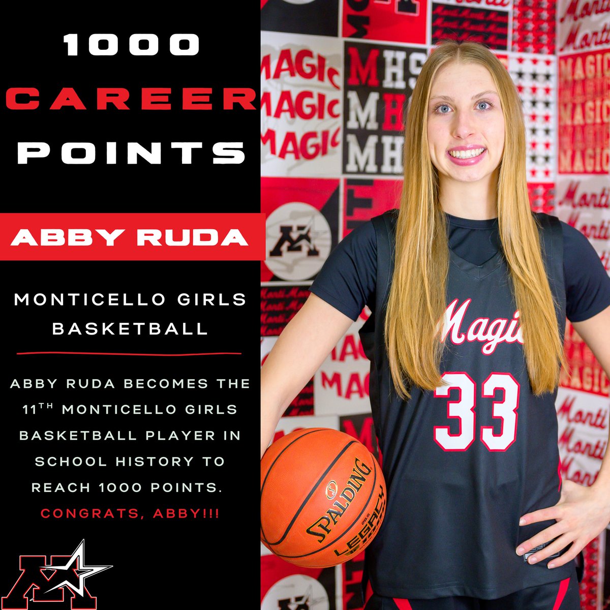 MonticelloMagic's tweet photo. With 59.7 left to play, Abby Ruda hits two free throws and joins the 1000-point club! 

She’s the 11th member of @MontiGirlsBBall to hit 1000-points in their career! 

Great job, Abby! 

#MontiMagic https://t.co/YsdciWT4O4