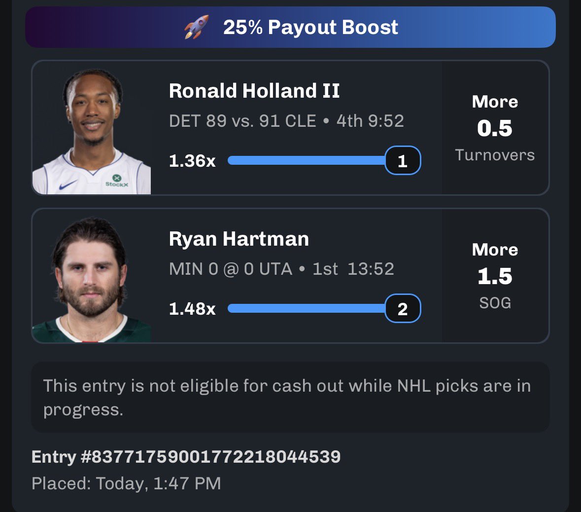 qcdagoat_'s tweet photo. Bang! Cash that mf 🔥 had to play it twice ‼️ 

#gamblingtwitter #prizepicks #props #nhl #nfl #bettingtips #bettingtwitter #sportsgambling #GamblingCommunity https://t.co/arB25YToUC