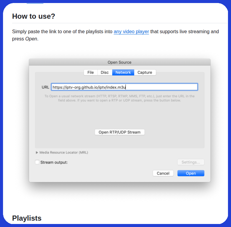 Collection of IPTV channels from around the world

github.com/iptv-org/iptv
