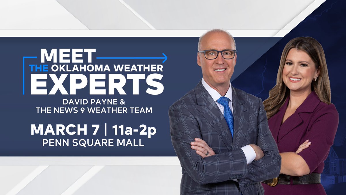 tornadopayne's tweet image. Are you ready, Oklahoma?! The entire KWTV - NEWS 9 Weather Team, Storm Trackers, and Mason Dunn in Bob Mills Sky News 9 are doing a Penn Square Mall takeover Saturday, March 7th, from 11 am till 2 pm. Stop by and say hello!!!! #okwx #severeweather #tornado #oklahoma