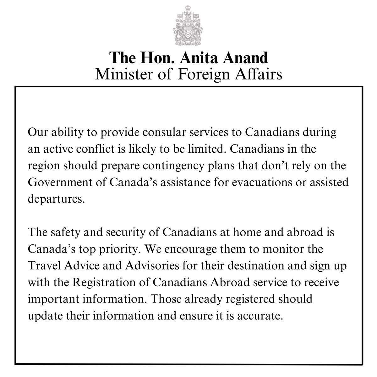 Please see my statement on the rising tensions in the Middle East: