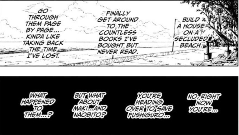 gojo suggests he needs nanami's help w/ a child and nanami's first guess is megumi. megumi uses his domain against dagon's &amp; nanami's main concern is for megumi not to stay behind. he's on death's door hallucinating &amp; he shakes out of it by thinking abt megumi. falls to my knees