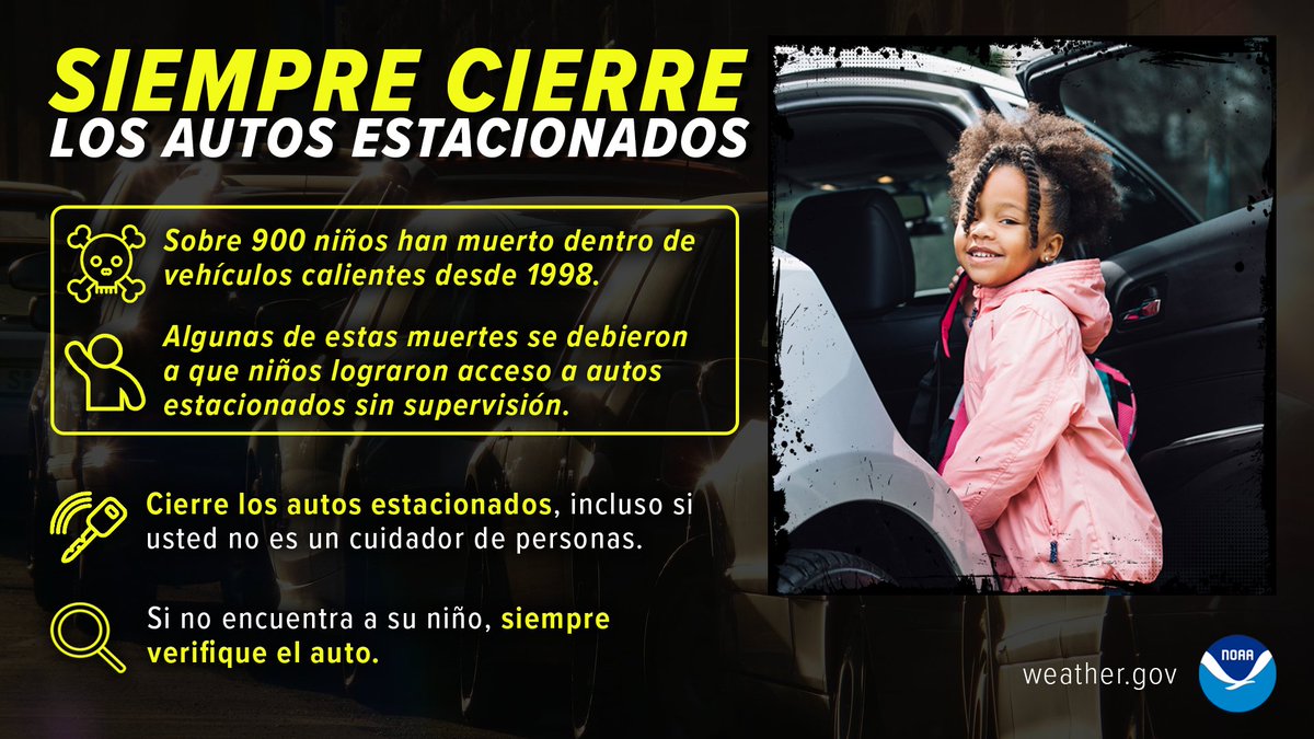 NWSHouston's tweet image. En promedio, 38 niños mueren cada año al dejarlo olvidado en un vehículo caliente. Siempre revise su asiento trasero y asegúrese de no dejar niños o mascotas en su vehículo. ¡Mira antes de cerrar! #HeatSafety