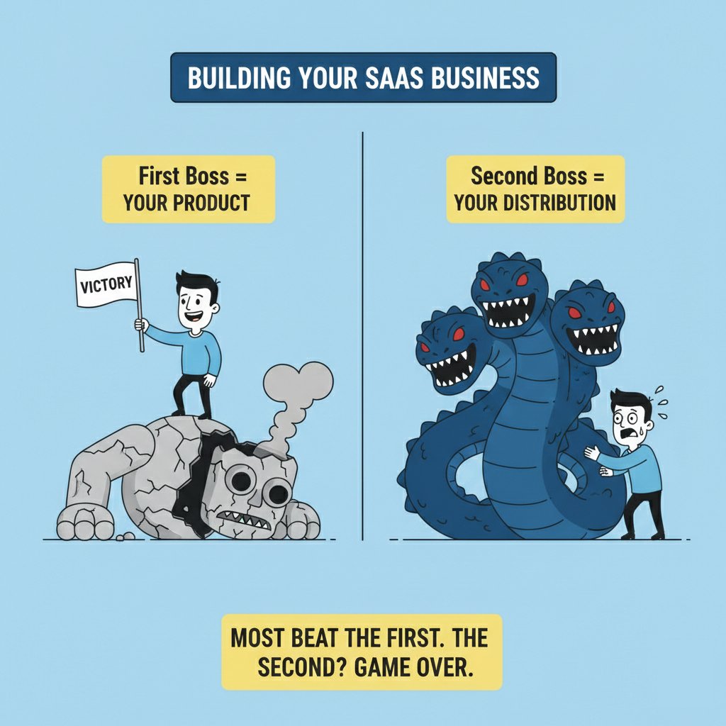 achdiathadit's tweet photo. friendly reminder:

building the saas = first boss. 
building the distribution = last boss.

most indie hackers beat the first. 
the second? game over.

97.4% of ph launches fail from zero validation. 
you have to defeat BOTH to finish the game. https://t.co/LfAytm38ut