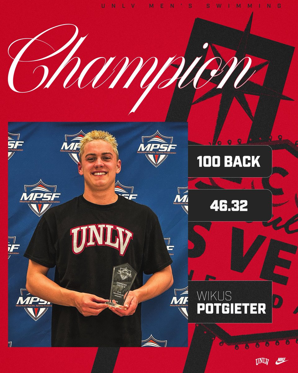 UNLV_Swim_Dive's tweet photo. HE’S LIKE THAT🤷♂️‼️ Wikus Potgieter
claims the conference title in the 100 back 🥇 with the second-fastest time in program history (46.32)🤩
#JustGoOff https://t.co/zg3Vn6QX5C