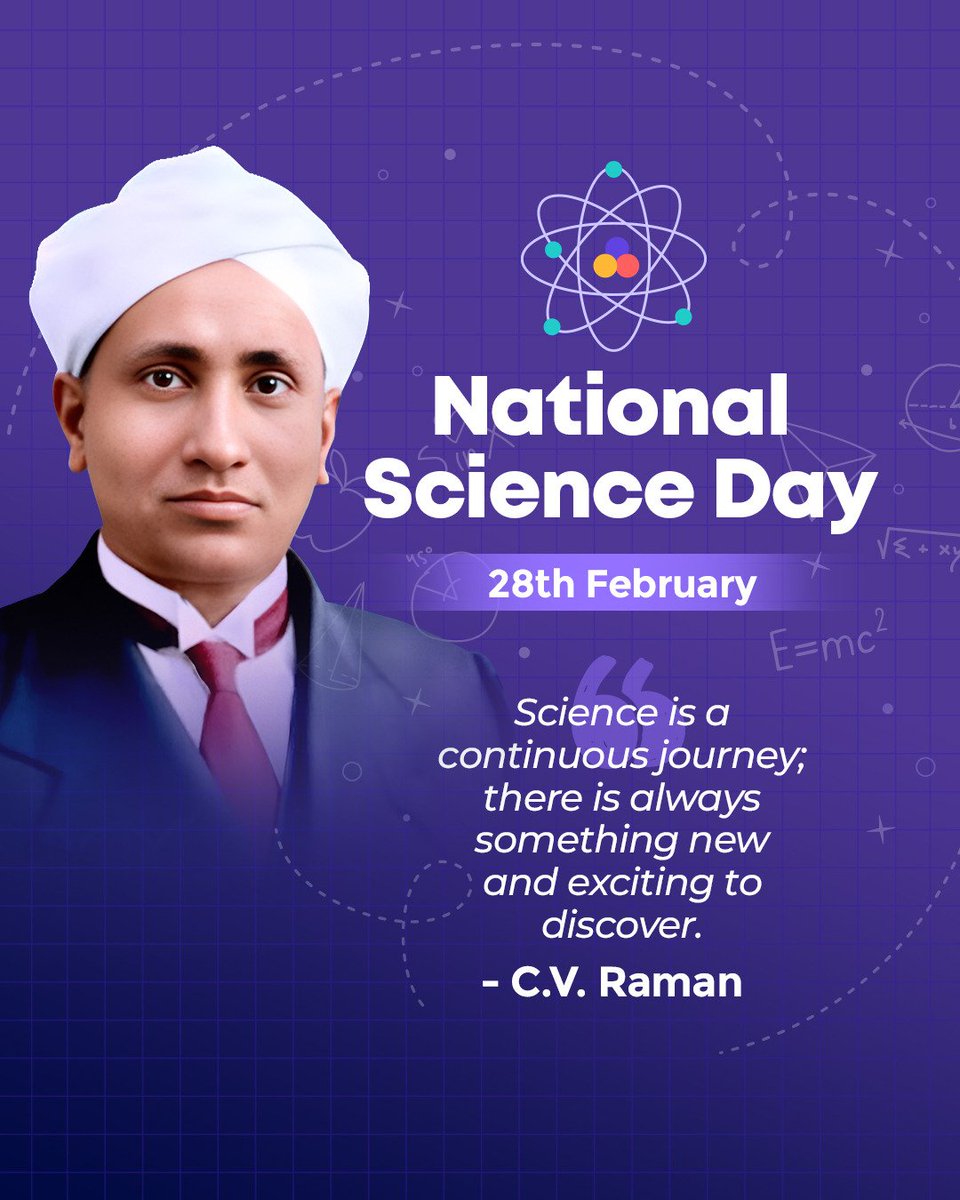 Greetings on #NationalScienceDay 🇮🇳🔬

Driven by a dedicated focus on nurturing innovation, India's progress today rests strongly on its scientific achievements.

This year's theme, 'Women in Science: Catalysing Viksit Bharat', highlights the growing contribution of women in