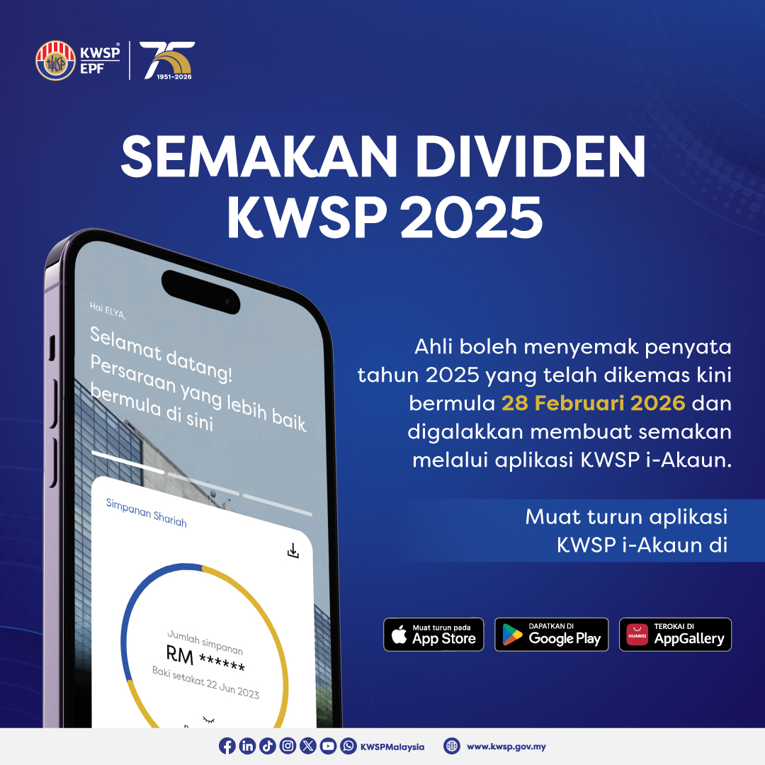 KWSP mengumumkan kadar dividen sebanyak 6.15% bagi Simpanan Konvensional, dengan jumlah agihan sebanyak RM67.1 bilion dan 6.15% bagi Simpanan Shariah, dengan jumlah agihan sebanyak RM12.5 bilion. Ini menjadikan jumlah keseluruhan agihan untuk tahun 2025 sebanyak RM79.6 bilion.