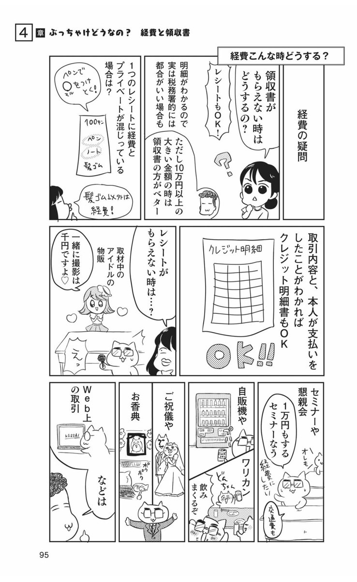 知らないと損する、確定申告レシートネタです。一つのレシートにプライベートなものが混じってたら、まるで囲って経費計上🔥
あとレシート出ない時はこの漫画のこのページ見て👇