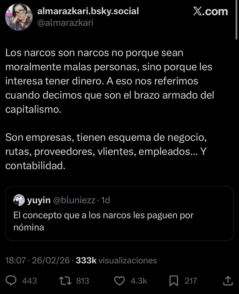 El concepto de que las zurdas odien más a un hombre por incel que por narco (y todo lo que eso implica). ✨✨