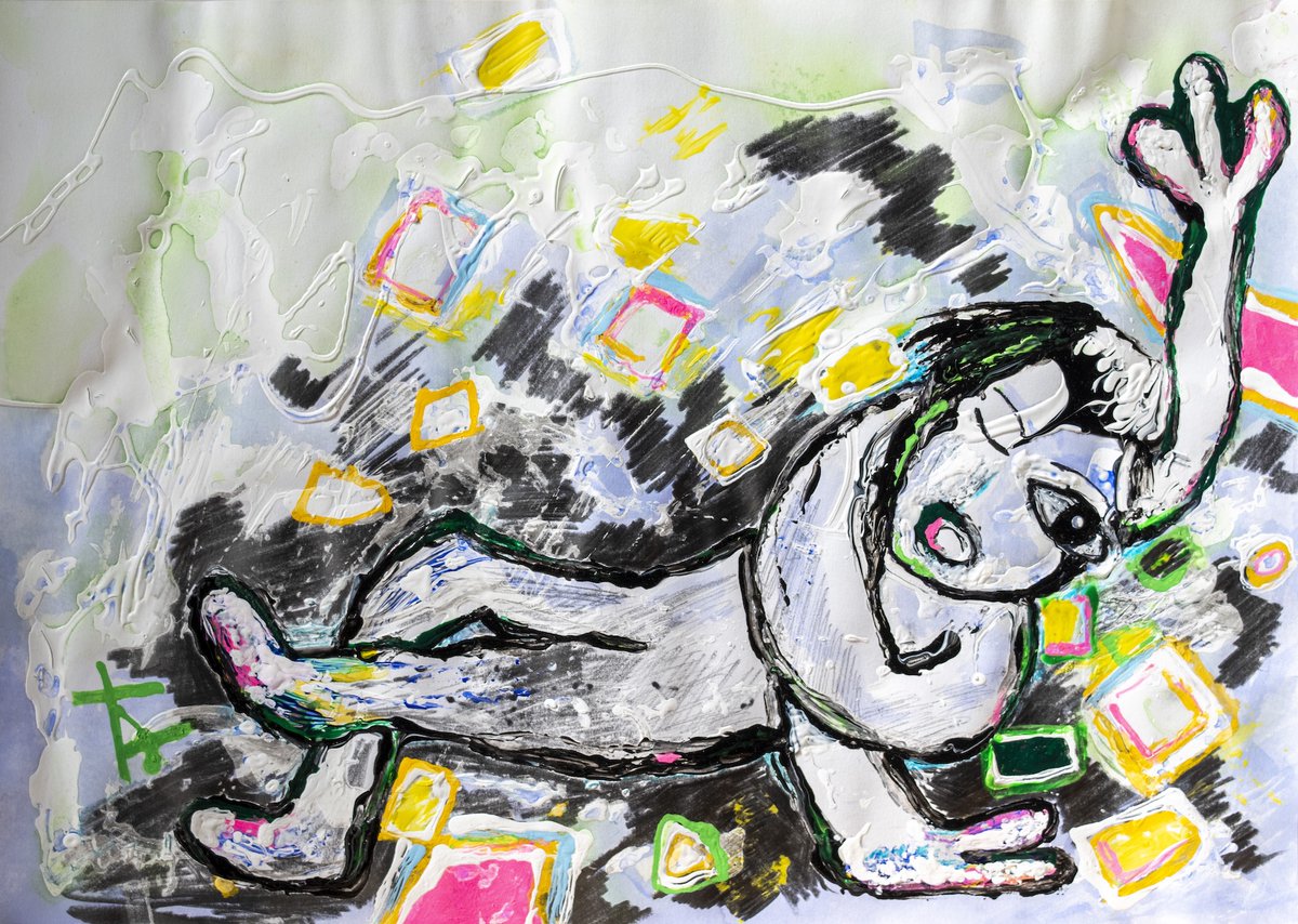 今月の新作絵画！ タイトル：「てんてこ天使」 サイズ：W 380mm × H