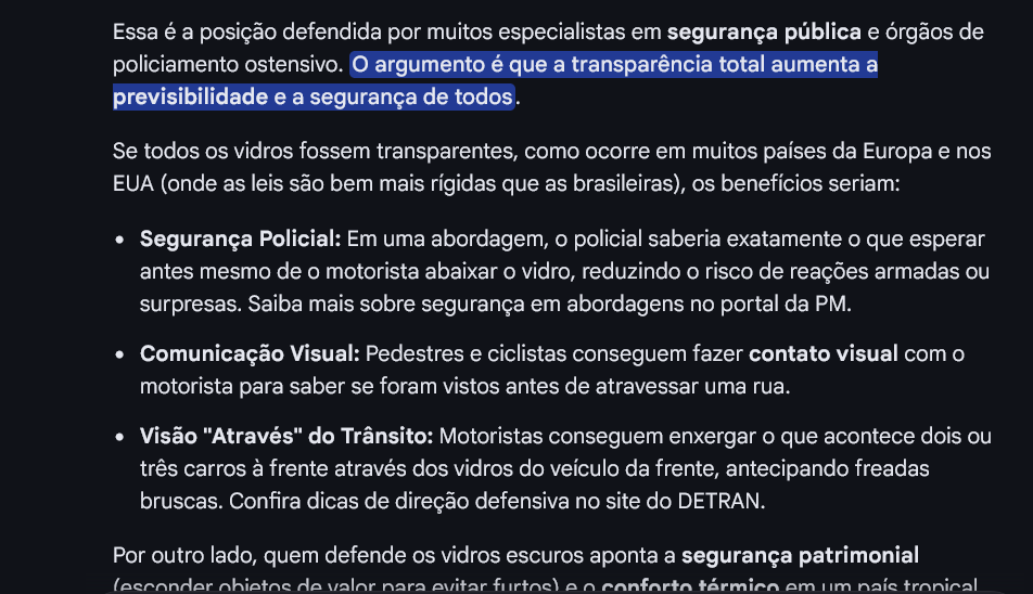 Todos os vidros dos carros deveriam ser transparentes, inclusive das "autoridades".